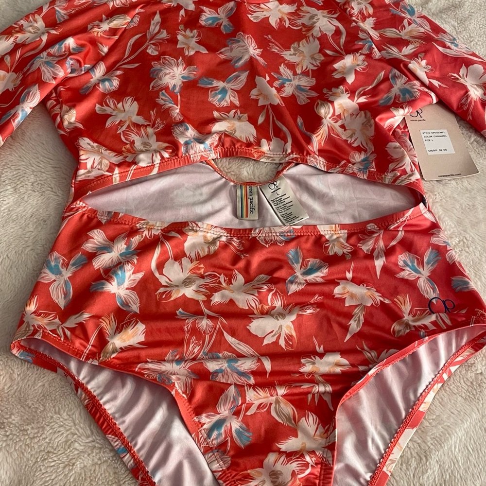 OP Tropical Red and White Floral Swimsuit